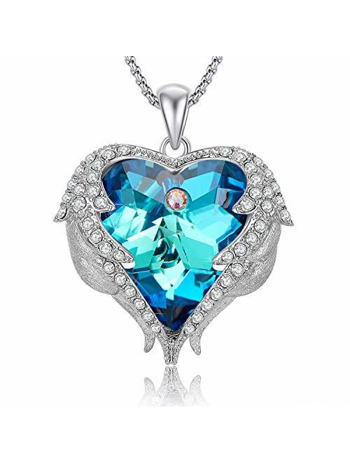 Caperci Angel Wings Heart Swarovski Crystal Pendant Necklace - Romantic Jewelry Gifts for Her