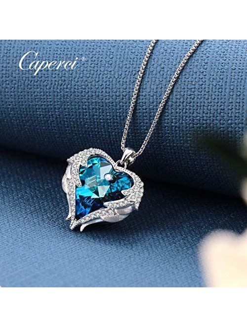 Caperci Angel Wings Heart Swarovski Crystal Pendant Necklace - Romantic Jewelry Gifts for Her