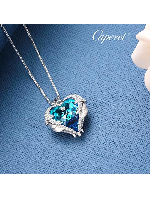 Caperci Angel Wings Heart Swarovski Crystal Pendant Necklace - Romantic Jewelry Gifts for Her