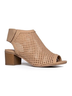 J. Adams Maddie Cutout Bootie - Adjustable Band Slip On Low Stacked Heel Shoes