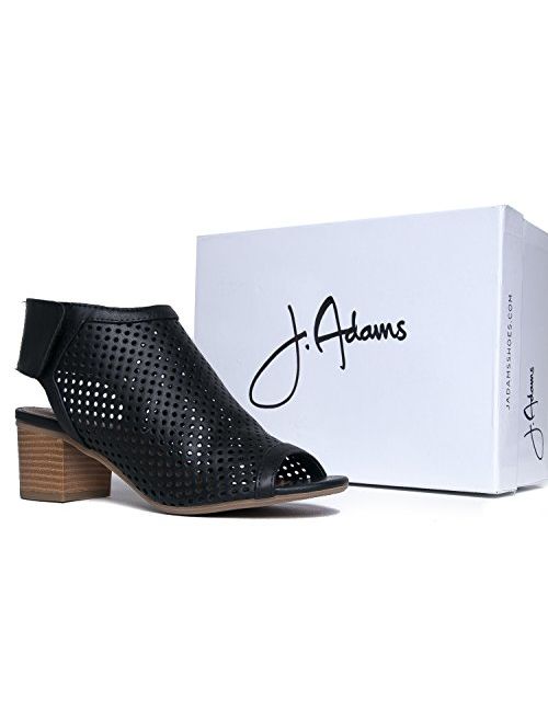 J. Adams Maddie Cutout Bootie - Adjustable Band Slip On Low Stacked Heel Shoes