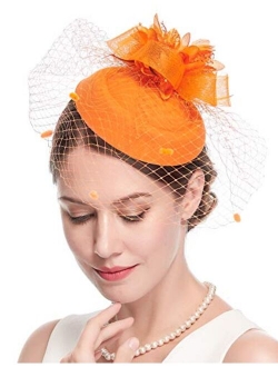 Cizoe Fascinator Hair Clip Pillbox Hat Bowler Feather Flower Veil Wedding Party Hat Tea Hat