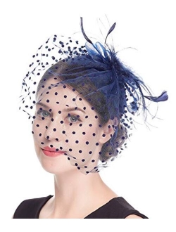 Cizoe Fascinator Hair Clip Pillbox Hat Bowler Feather Flower Veil Wedding Party Hat Tea Hat