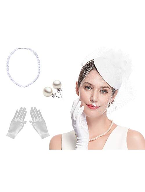 Cizoe Fascinator Hair Clip Pillbox Hat Bowler Feather Flower Veil Wedding Party Hat Tea Hat