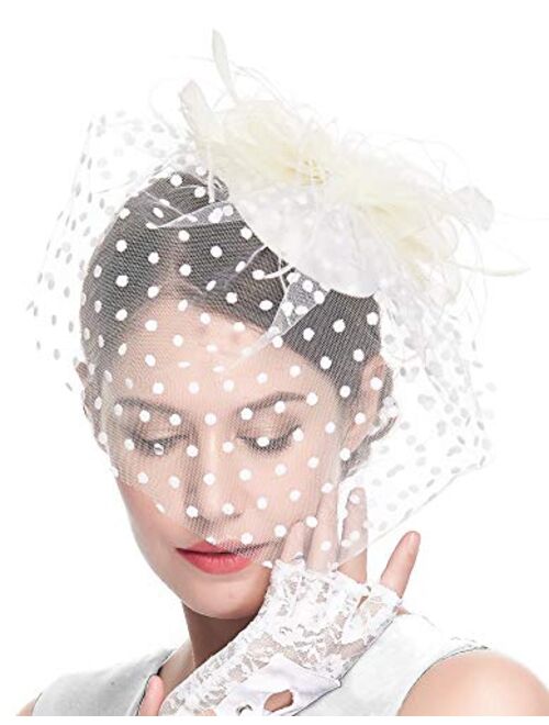 Cizoe Fascinator Hair Clip Pillbox Hat Bowler Feather Flower Veil Wedding Party Hat Tea Hat