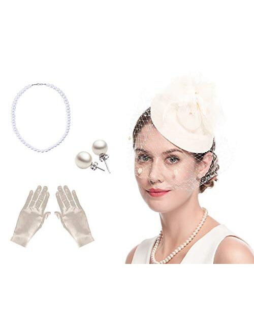 Cizoe Fascinator Hair Clip Pillbox Hat Bowler Feather Flower Veil Wedding Party Hat Tea Hat