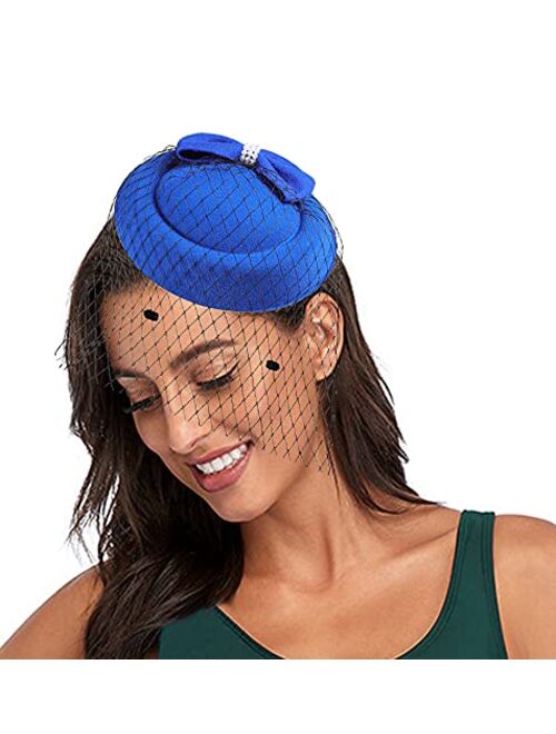 Cizoe Fascinator Hair Clip Pillbox Hat Bowler Feather Flower Veil Wedding Party Hat Tea Hat