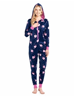 Ashford & Brooks Women's Fleece Hooded One Piece Pajama Union Jumpsuit