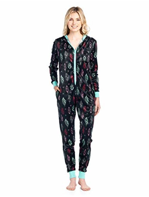 Ashford & Brooks Women's Fleece Hooded One Piece Pajama Union Jumpsuit