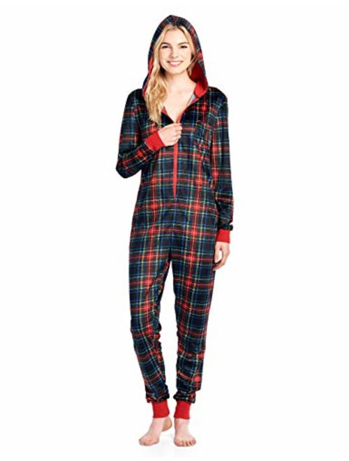 Ashford & Brooks Women's Fleece Hooded One Piece Pajama Union Jumpsuit