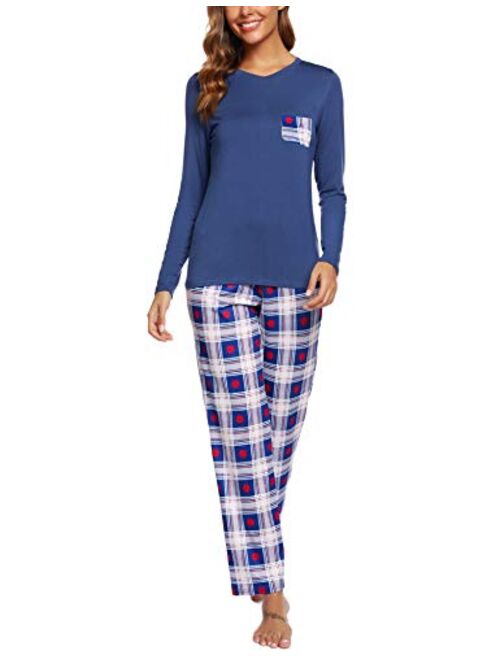 ARANEE Women's Pajamas Set Long Sleeve Sleepwear Classic Plaid Soft Pj Sets Loungewear