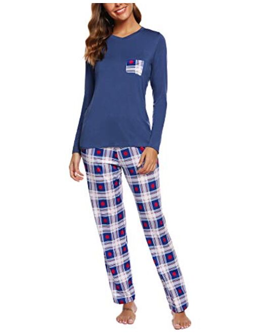 ARANEE Women's Pajamas Set Long Sleeve Sleepwear Classic Plaid Soft Pj Sets Loungewear