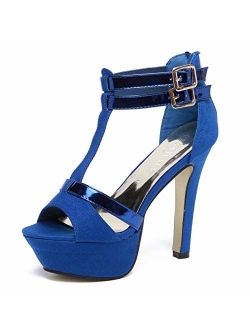 GATUXUS Open Toe Platform Strappy High Heel Party Prom Pumps Shoes Sandals for Women