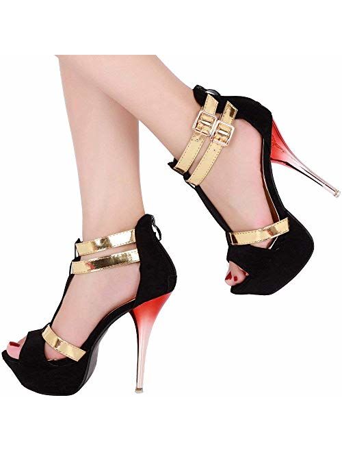 GATUXUS Open Toe Platform Strappy High Heel Party Prom Pumps Shoes Sandals for Women