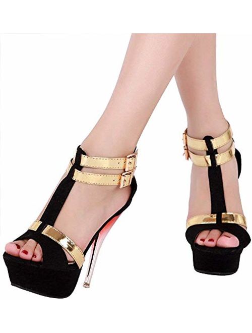 GATUXUS Open Toe Platform Strappy High Heel Party Prom Pumps Shoes Sandals for Women