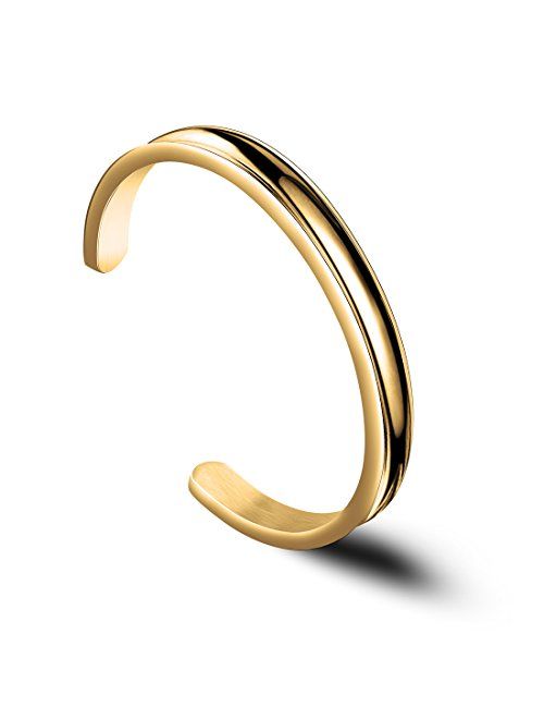 Zuo Bao Hair Tie Bracelet High Polishing Stainless Steel Grooved Cuff Bangle for Women Girls