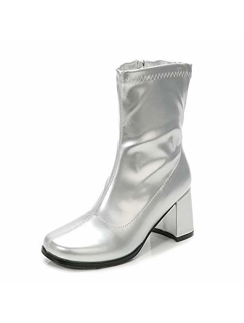 LIURUIJIA Women's Go Go Boots Mid Calf Block Heel Zipper Boot XZ-DX-1027