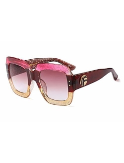 Oversized Square Sunglasses Multi Tinted Glitter Frame Stylish Inspired B2276