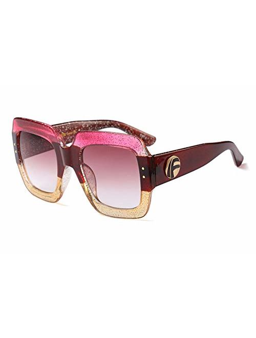 FEISEDY Oversized Square Sunglasses Multi Tinted Glitter Frame Stylish Inspired B2276