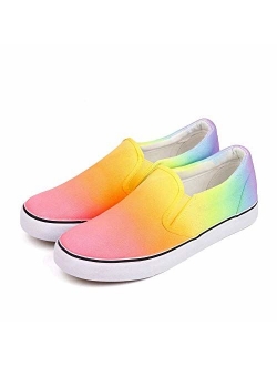 ElovForU White Black Slip On Low Top Canvas Shoes Loafers Hand Painted Women Sneakers