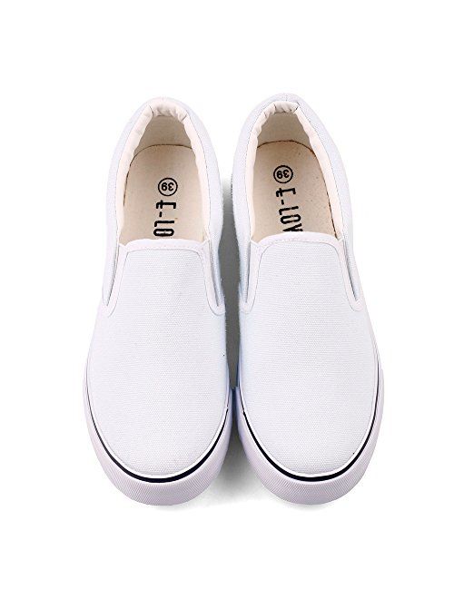 ElovForU White Black Slip On Low Top Canvas Shoes Loafers Hand Painted Women Sneakers