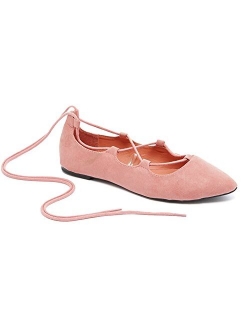 Charles Albert Ghille Lace up Pointy Toe Leg Tie Ballet Flat for Women-Comfortable- Ballet