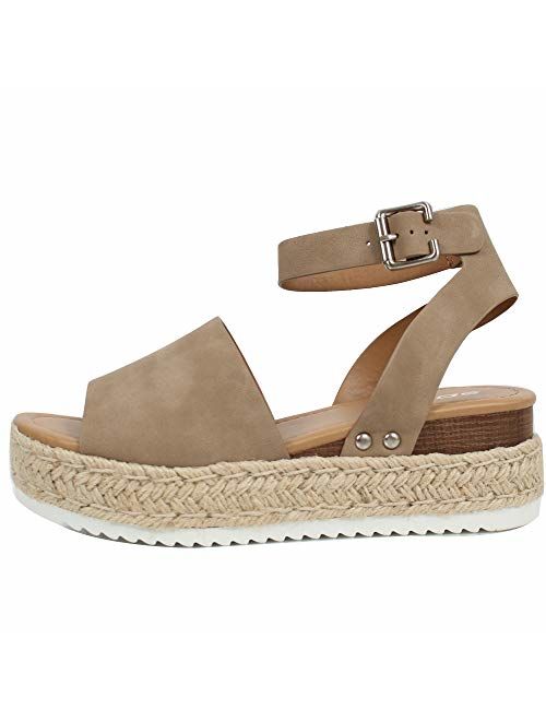 SODA Women's Open Toe Halter Ankle Strap Espadrille Sandal