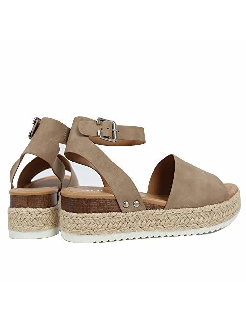 SODA Women's Open Toe Halter Ankle Strap Espadrille Sandal