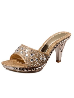 Paul Kevin Dress Sandals, Open Toe Slip-On Rhinestone Jeweled Dress Mules