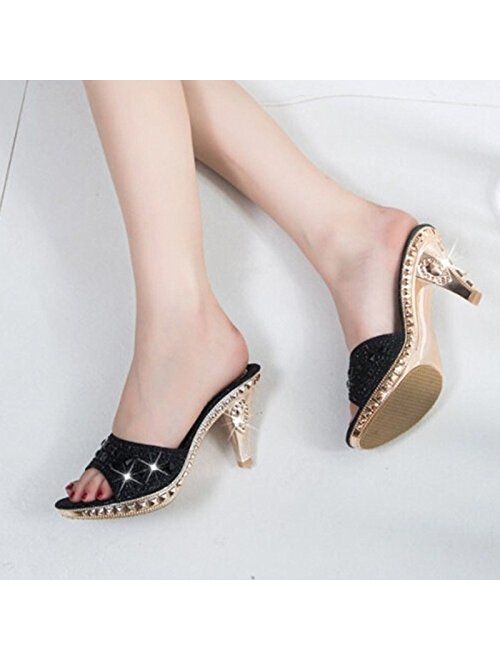 Paul Kevin Dress Sandals, Open Toe Slip-On Rhinestone Jeweled Dress Mules