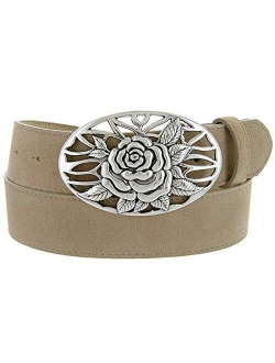 Square Buckle Casual Jean Suede Leather Belt for Women 1 1/2" Wide