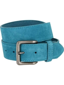 Square Buckle Casual Jean Suede Leather Belt for Women 1 1/2" Wide