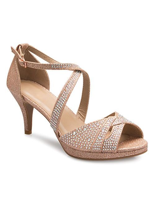 Olivia K Women's Sexy Strappy Glitter Rhinestone Open Toe Heel Sandals - Adjustable Buckle