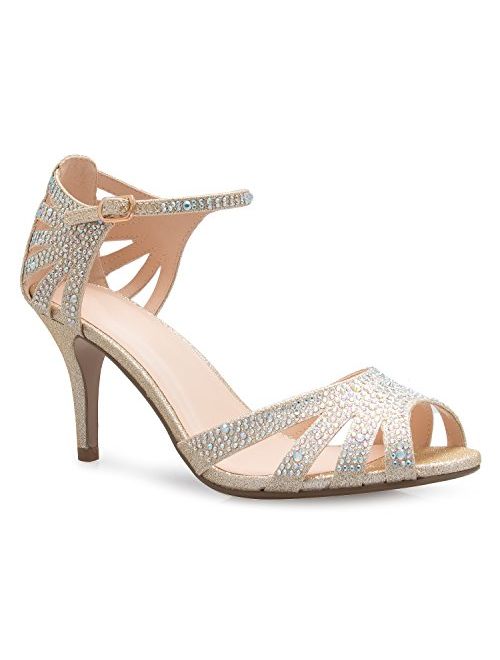 Olivia K Women's Sexy Strappy Glitter Rhinestone Open Toe Heel Sandals - Adjustable Buckle