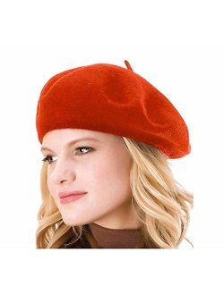 HengwoYS Womens Solid Color Beret 100% Wool French Beanie Cap Hat