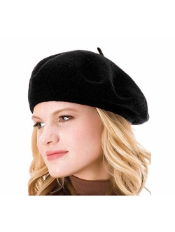 HengwoYS Womens Solid Color Beret 100% Wool French Beanie Cap Hat