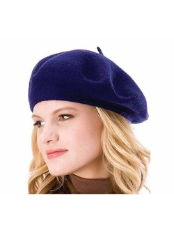 HengwoYS Womens Solid Color Beret 100% Wool French Beanie Cap Hat