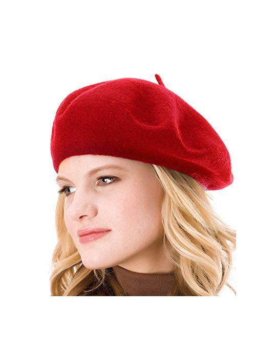 HengwoYS Womens Solid Color Beret 100% Wool French Beanie Cap Hat