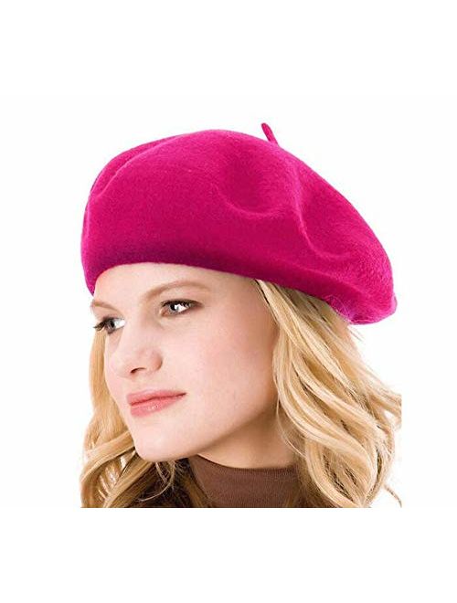 HengwoYS Womens Solid Color Beret 100% Wool French Beanie Cap Hat