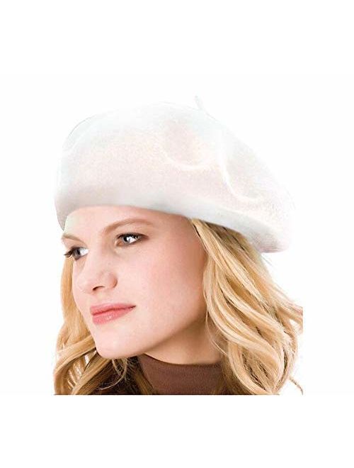 HengwoYS Womens Solid Color Beret 100% Wool French Beanie Cap Hat