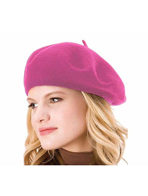 HengwoYS Womens Solid Color Beret 100% Wool French Beanie Cap Hat