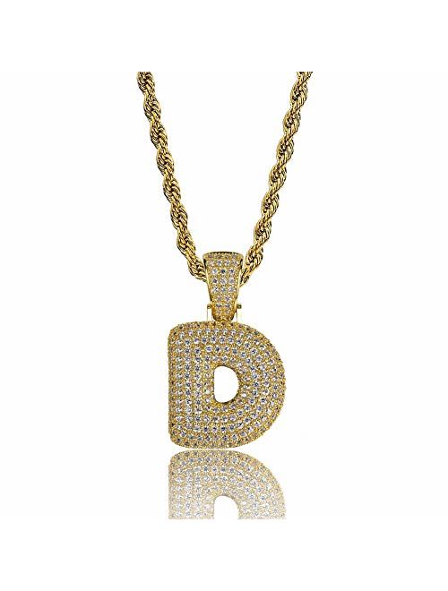 HECHUANG Hip Hop Jewelry Iced Out Bling Custom Bubble Letter Pendant Gold Rope Chain Initial Necklace Women Men