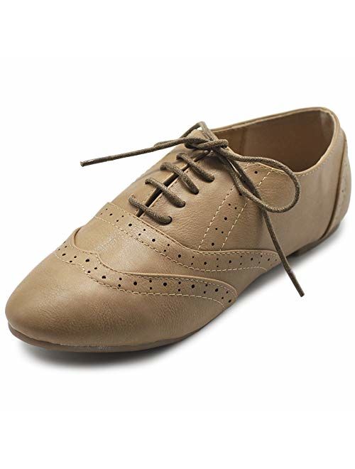 Ollio Women's Shoe Classic Lace Up Dress Low Flat Heel Oxford