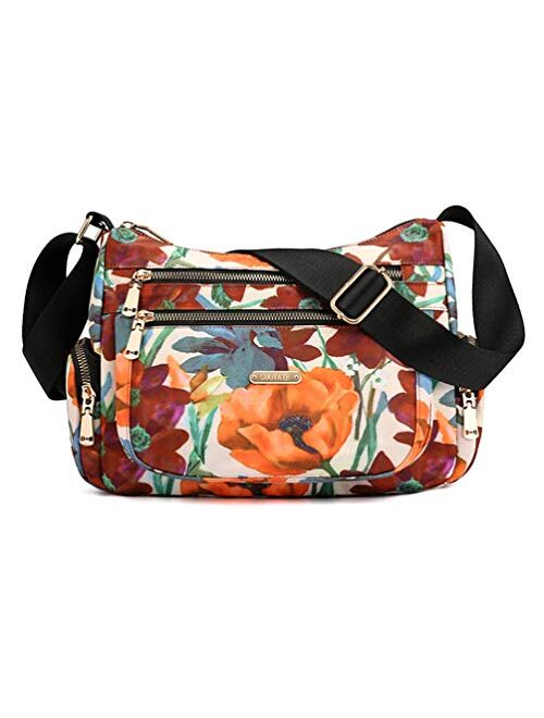 Nawoshow Nylon Floral Multi-Pocket Crossbody Purse Bags for Women Travel Shoulder Bag