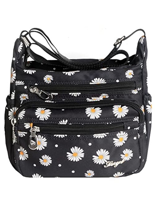 Nawoshow Nylon Floral Multi-Pocket Crossbody Purse Bags for Women Travel Shoulder Bag