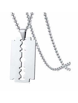 Xusamss Hip Hop Titanium Steel Blade Model Dog Tag Pendant Razor Necklace,24" Chain