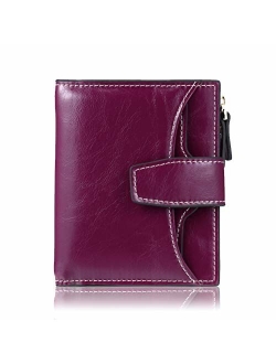 FT FUNTOR RFID Leather Wallet for Women, Ladies Card Holder Wallet, Small Compact Bifold Pocket Wallet with ID Window