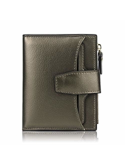 FT FUNTOR RFID Leather Wallet for Women, Ladies Card Holder Wallet, Small Compact Bifold Pocket Wallet with ID Window