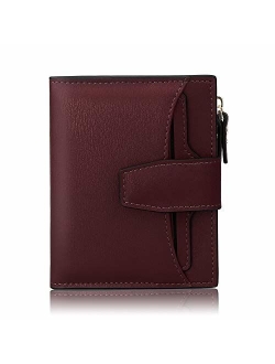 FT FUNTOR RFID Leather Wallet for Women, Ladies Card Holder Wallet, Small Compact Bifold Pocket Wallet with ID Window