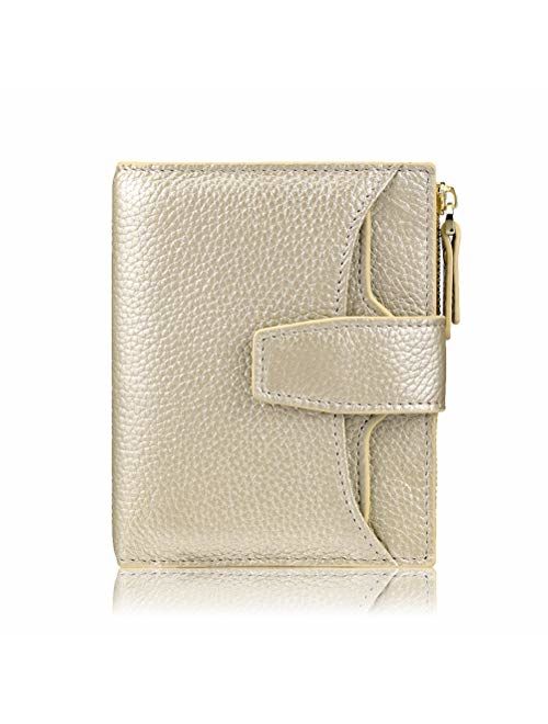 FT FUNTOR RFID Leather Wallet for Women, Ladies Card Holder Wallet, Small Compact Bifold Pocket Wallet with ID Window